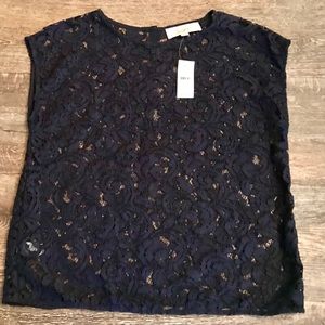 NWT Ann Taylor LOFT Navy Lace See-through Shell